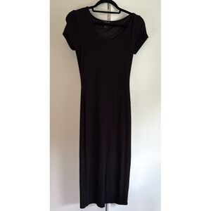 RACHEL ZOE Black Ribbed Knit Short Sleeve Maxi‎ Dress Women's XS